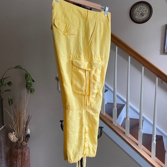 Lauren Ralph Lauren 100% Soft Linen High Rise Cargo Pants Yellow Size 8 - Picture 4 of 14